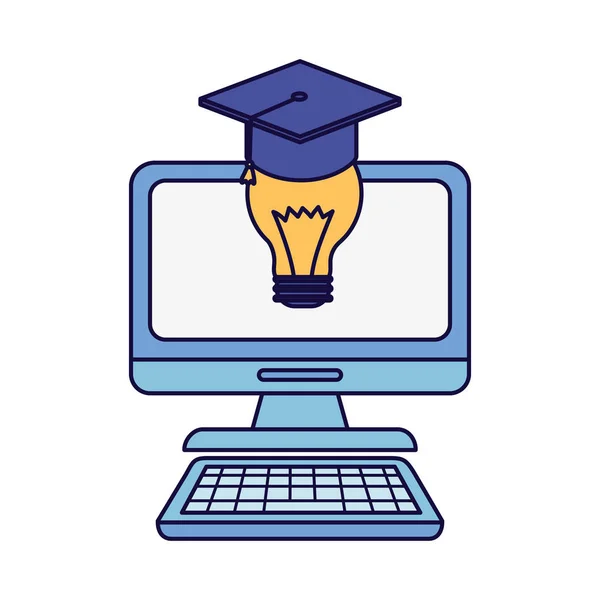 Computer idea graduation hat school learning online — Image vectorielle