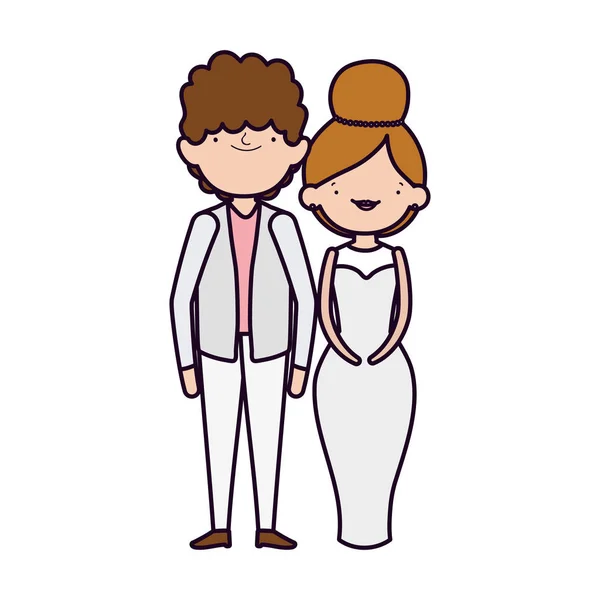 Pareja de bodas, novia y novia en trajes elegantes de dibujos animados — Vector de stock