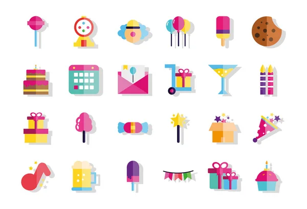 Happy birthday celebration decoration icons set — Stock Vector