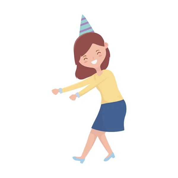 Mujer con feliz cumpleaños sombrero vector de diseño — Vector de stock