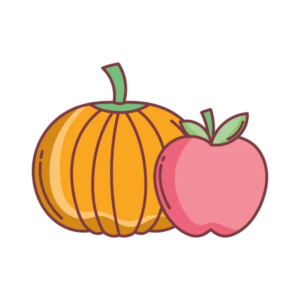 La cosecha hortofrutícola de calabaza y manzana en otoño — Vector de stock