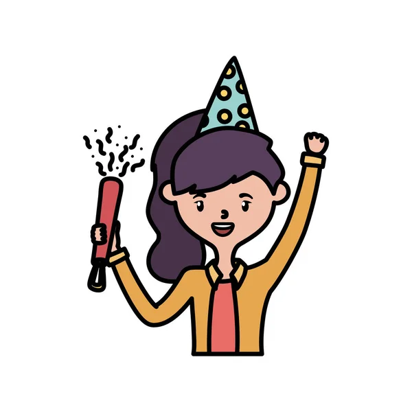 Vrouw met gelukkige verjaardag hoed vector ontwerp — Stockvector