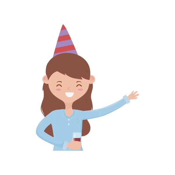 Mujer con feliz cumpleaños sombrero vector de diseño — Archivo Imágenes Vectoriales