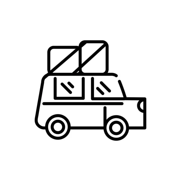Αυτοκίνητο με αποσκευές στην οροφή τουρισμού ταξίδια παχιά γραμμή — Διανυσματικό Αρχείο