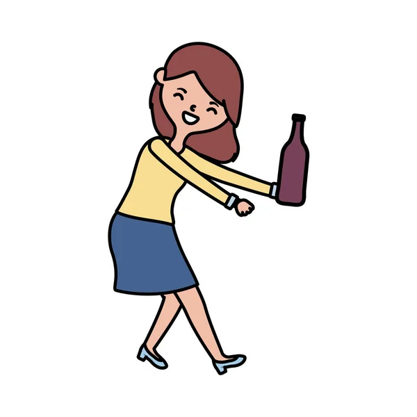 Avatar woman with wine bottle vector design — Image vectorielle