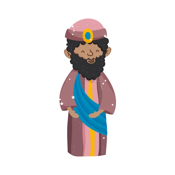 Wise king with crown manger nativity, merry christmas — Vector de stock