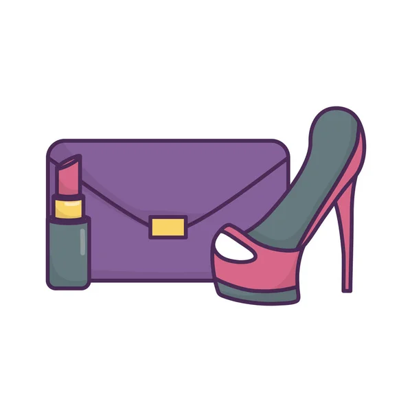 Handbag high heels lipstick icon on white background — Image vectorielle
