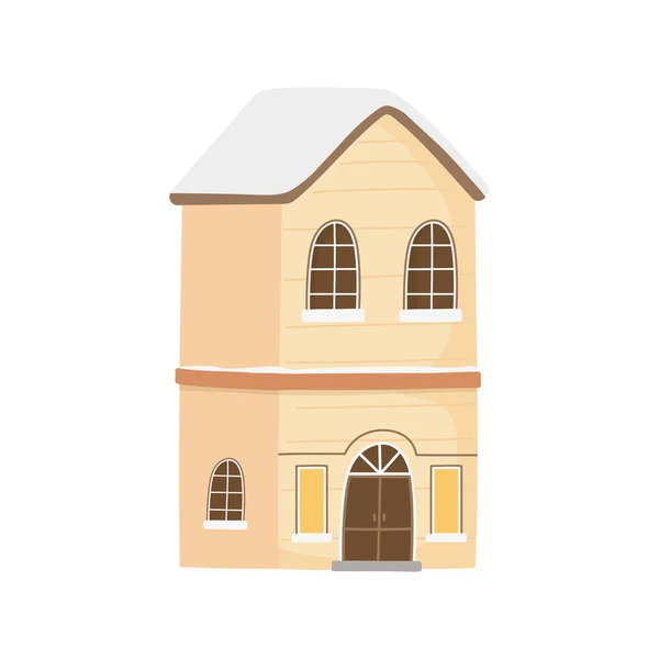 Klasszikus ház téli hó homlokzat ikon — Stock Vector
