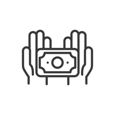 hands with banknote finance bank money icon thick line