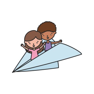 little boy and girl playing in paper plane