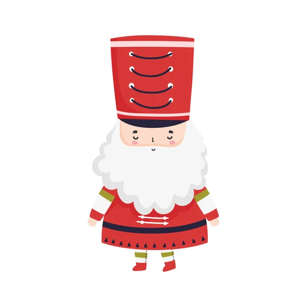 Merry christmas celebration cute nutcracker soldier with hat — Image vectorielle