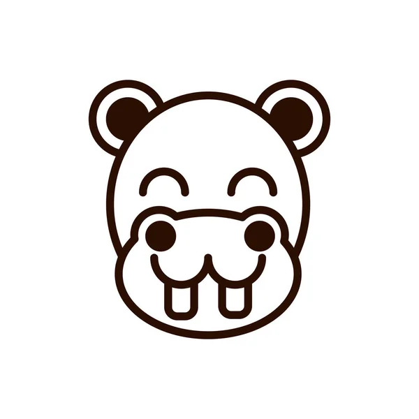 Cute face hippo animal cartoon icon thick line — ストックベクタ