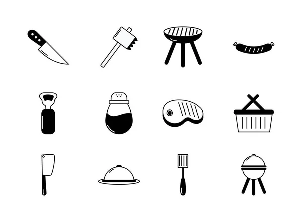 Набір значків посуду для харчових продуктів барбекю — стоковий вектор