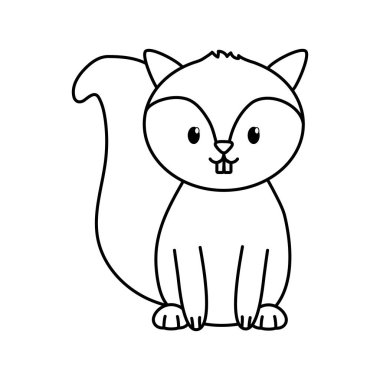 cute squirrel on white background thick line