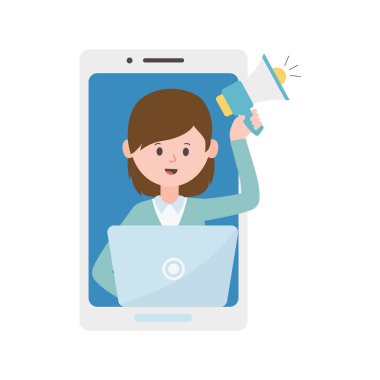 smartphone woman laptop video marketing speaker