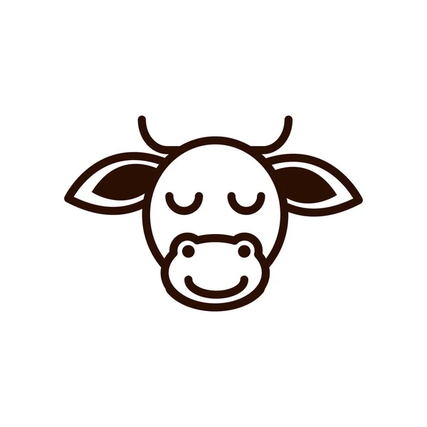 Cute face cow animal cartoon icon thick line — Vetor de Stock