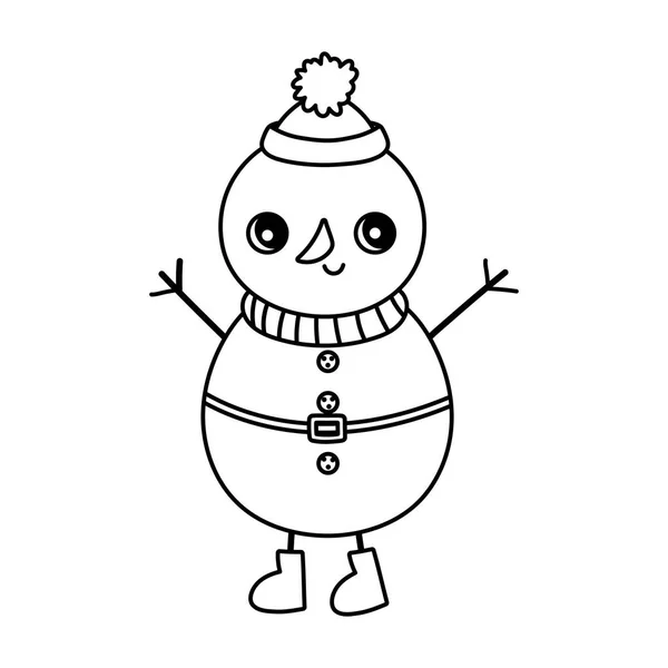 Cute snowman with hat happy christmas thick line — Stockvector