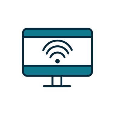 computer monitor wifi internet of things line and fill icon