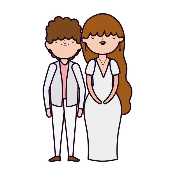 Ślub para, panna młoda i pan młody w eleganckich garniturach kreskówka — Wektor stockowy