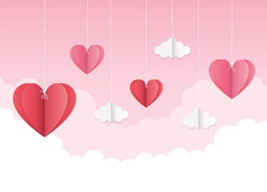 happy valentines day origami hanging hearts clouds