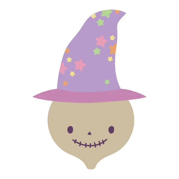 Happy halloween celebration skeleton face with witch hat — Stockvektor