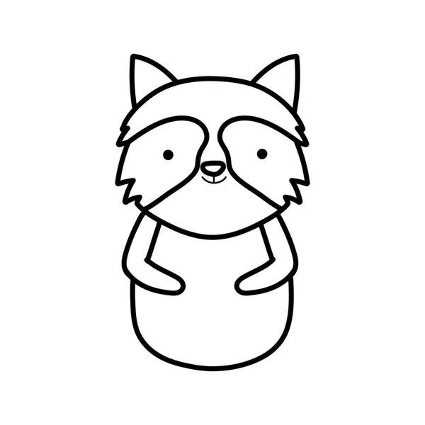 Cute raccoon animal cartoon on white background thick line — Archivo Imágenes Vectoriales