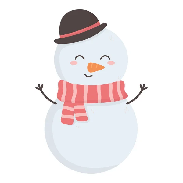 Snowman with hat and scarf merry christmas - Stok Vektor