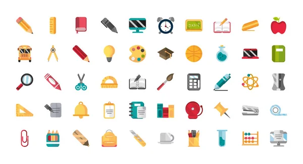 School and education supplies icons set — Archivo Imágenes Vectoriales