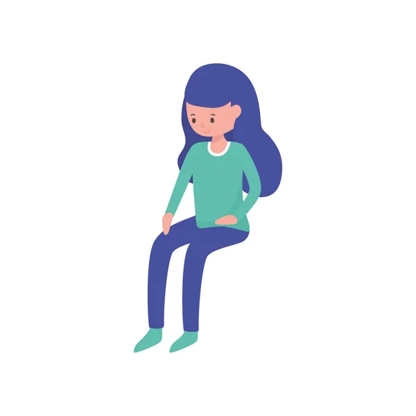 白い背景に座っている若い女性漫画のキャラクター — ストックベクタ