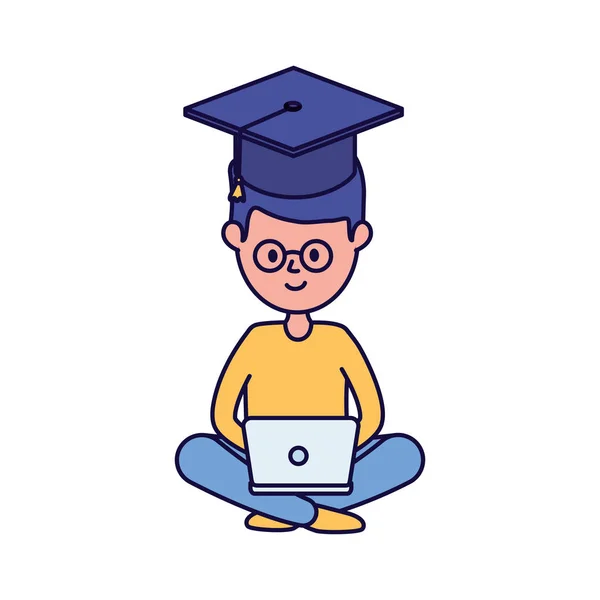 Jonge man student met laptop leren online — Stockvector