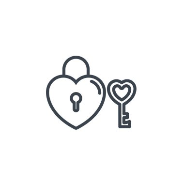 padlock and key love heart icon line design