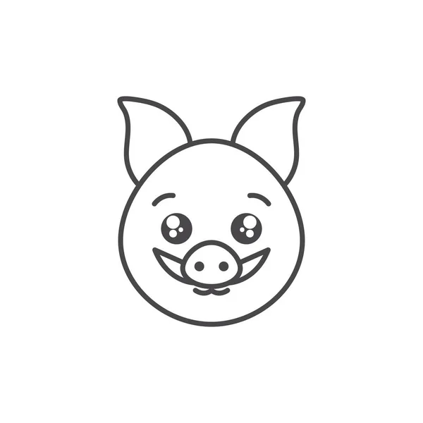 Cute wild pig woodland animal line style icon — стоковый вектор