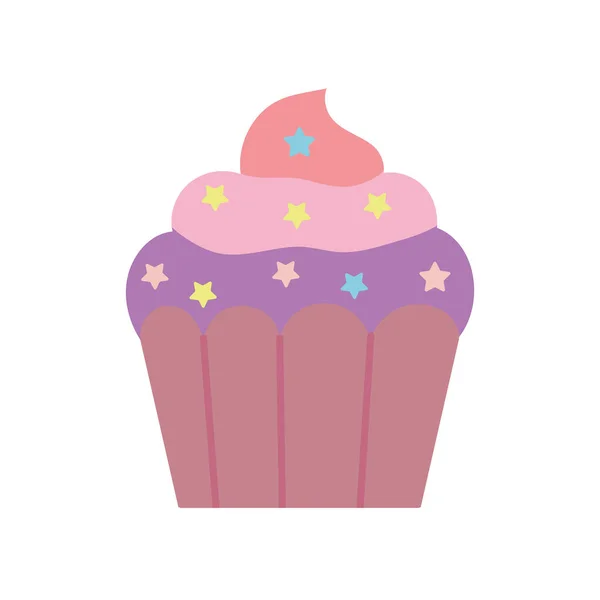 Sweet cupcake with stars dessert pastry icon — Vetor de Stock