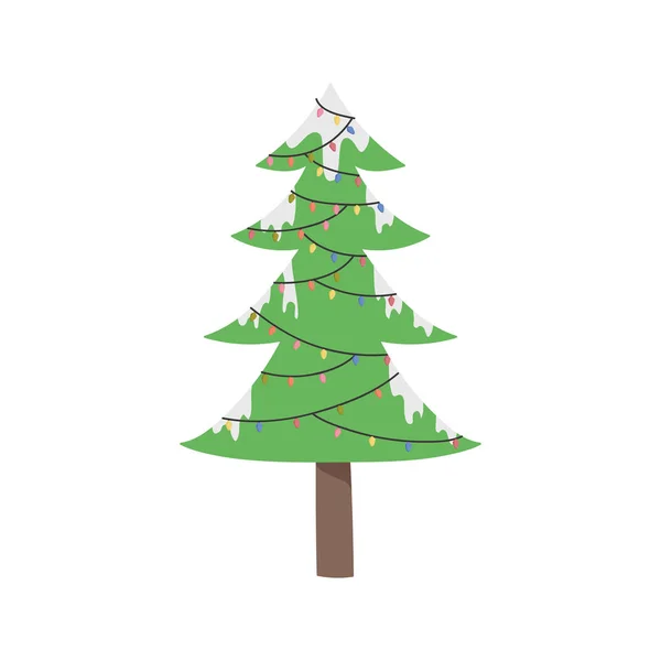 Tree snow lights bulb decoration merry christmas — Stock Vector