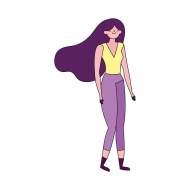 Genç kadın çizgi film karakteri ayakta duruyor