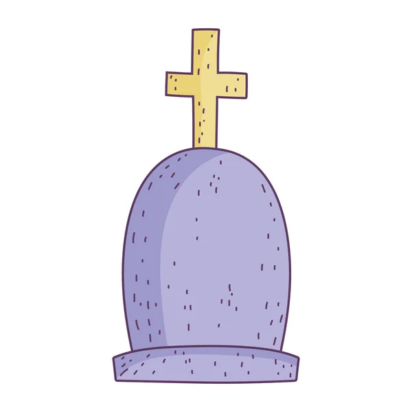 Gravestone with cross cemetery icon — ストックベクタ
