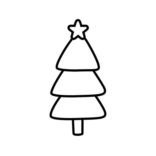 Pine tree with star decoration christmas thick line — стоковый вектор