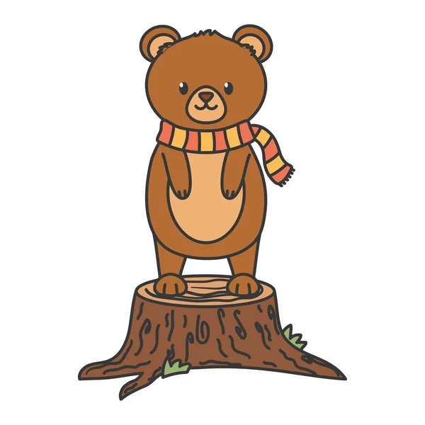 Cute bear with scarf on trunk autumn — Wektor stockowy