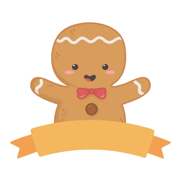 Gingerbread man ribbon decoration merry christmas — Image vectorielle