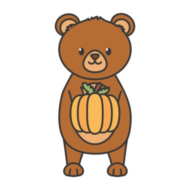 cute bear holding pumpkin autumn