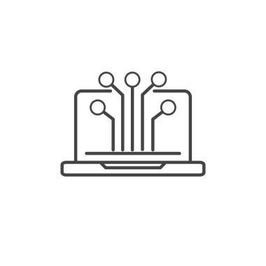 laptop circuit technology icon line design