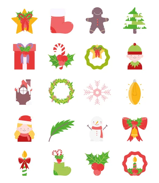 Merry christmas decoration ornament icons set — Image vectorielle