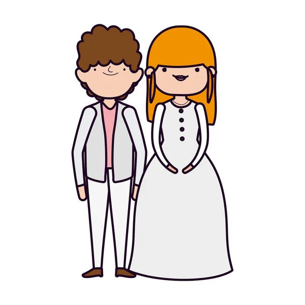 Couple marié, marié et marié en costume élégant dessin animé — Image vectorielle