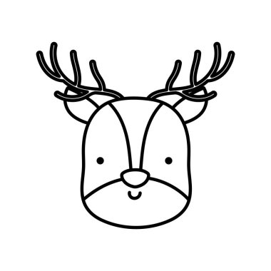merry christmas celebration cute reindeer head animal thick line