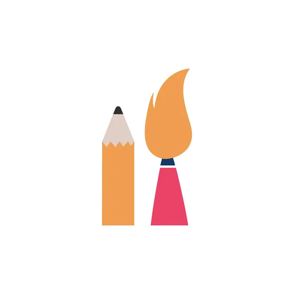 School paint brush with pencil flat style icon — Vettoriale Stock