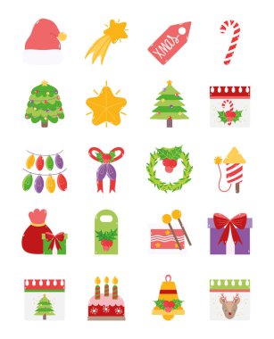 merry christmas decoration ornament icons set