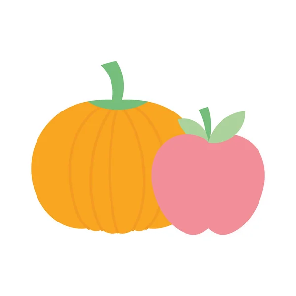 La cosecha hortofrutícola de calabaza y manzana en otoño — Vector de stock