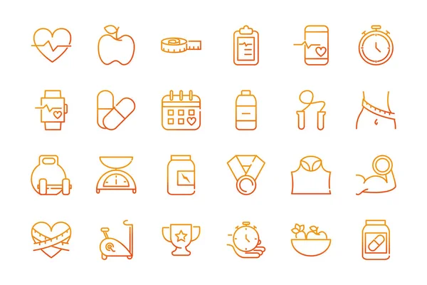 Sport gym fitness icons set gradient line — ストックベクタ