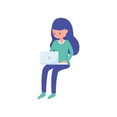 Bilgisayarlı genç kadın internetten öğreniyor