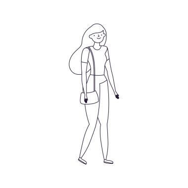 Genç kadın çizgi film karakteri ayakta duruyor